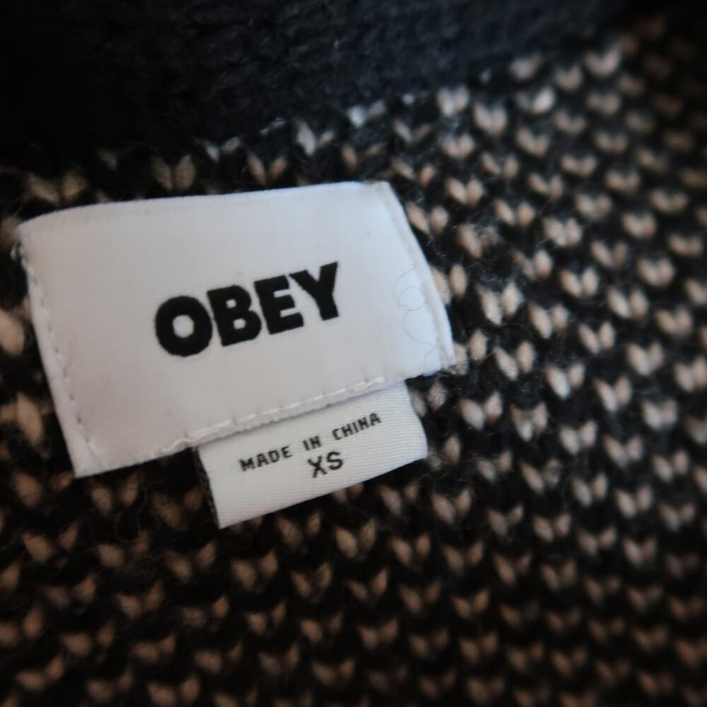 Obey Ama Skeleton Graphic Black and Cream Cardigan Sweater XS - Picture 6 of 7